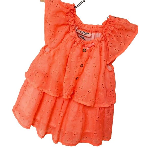 Juicy Couture Other - Juicy Couture Little Girls Eyelet Dress 3T Lined Peach‎ Papaya Coral Logo Ruffle